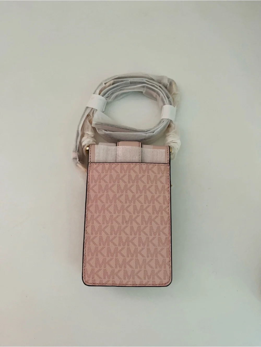 Michael Kors Blush MK Monogram Crossbody Phone Pouch with Gold Logo